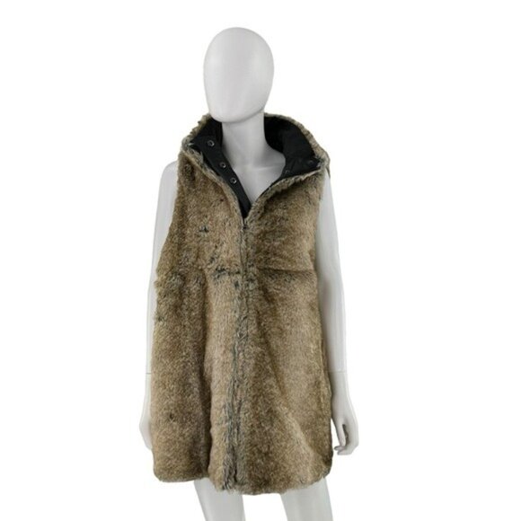 Tuckernuck NEW Faux Fur Reversible Full Zip Baker Brown Tan Vest Size XS - Picture 2 of 8